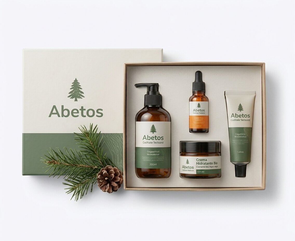 Set de productos de la línea propia Abetos presentados como pack de regalo.