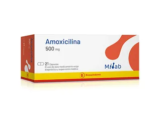 Envase de Amoxicilina 500 mg x 21 capsulas milab