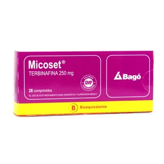 Envase de Micoset 250 mg x 28 comprimidos bago
