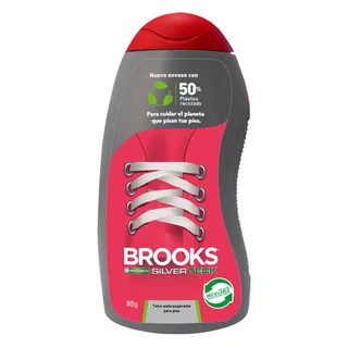 Envase de Brooks silver teck talco pie 80 g rojo