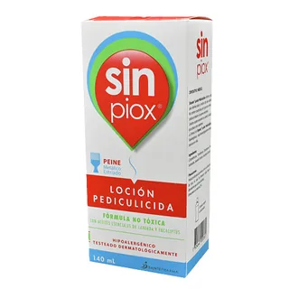 Envase de Sinpiox locion 100 ml con peine santepharma