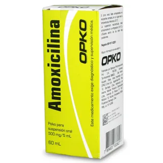 Envase de Amoxicilina 500mg / 5ml x 60 ml suspension