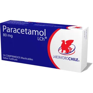 Envase de Paracetamol infantil 80 mg x 16 comprimidos masticables