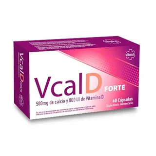 Envase de Vcald forte 500 mg/ 800 UI x 60 cap