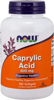Envase de Now caprylic acid 600mg 600mg