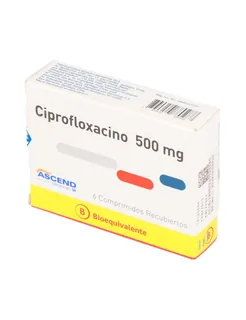 Envase de Ciprofloxacino 500 mg x 6 comprimidos