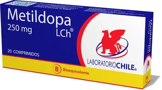 Envase de Metildopa 250 mg x 20 comprimidos