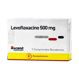 Envase de Levofloxacino 500 mg x 7 comprimidos