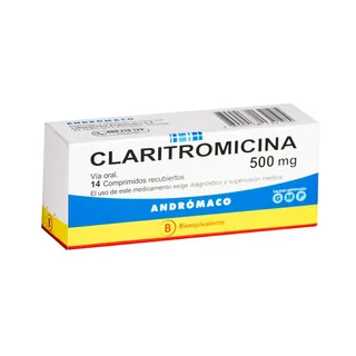 Envase de Claritromicina 500 mg x 14 comprimidos
