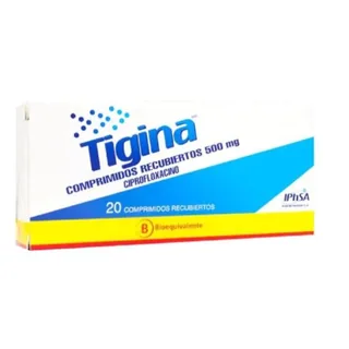 Envase de Tigina 500 mg x 20 comprimidos