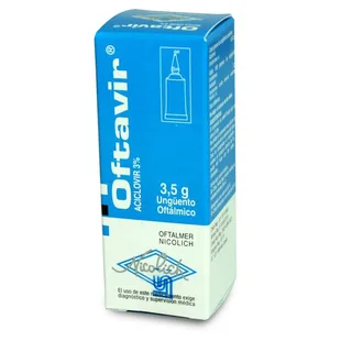 Envase de Oftavir unguento oftalmico 3% x 3.5 gramos