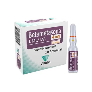 Envase de Betametasona im/ iv 4 MG/1 ml x 5 ampollas solucion inyectable