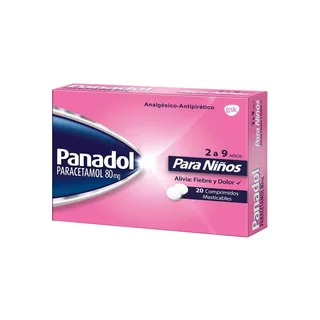 Envase de Panadol para niños 80 mg x 20 comprimidos