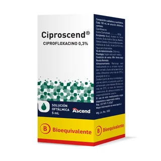 Envase de Ciproscend solucion oftalmica 0,3% x 5 ml