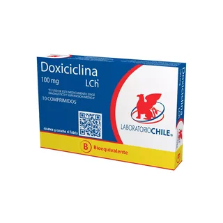 Envase de Doxiciclina 100 mg x 10 comprimidos laboratorio chile