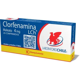Envase de Clorfenamina 4 mg x 20 comprimidos