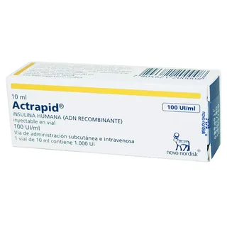 Envase de Actrapid insulina hm 100ui x 10 ml x 1 ampolla