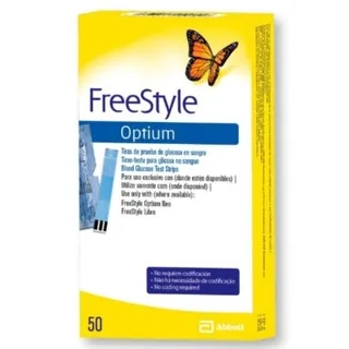 Envase de Freestyle optium tiras prueba glucosa x 50 un