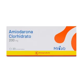 Envase de Amiodarona 200mg  x 20 comprimidos