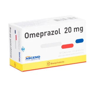 Envase de Omeprazol 20 mg x 60 capsulas con recubrimiento enterico
