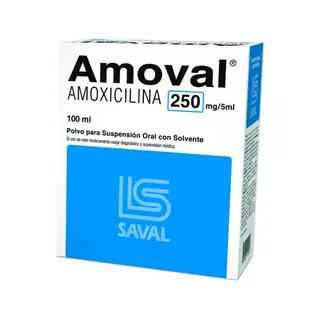 Envase de Amoval 250 mg/5ml x 100 ml polvo para suspension oral