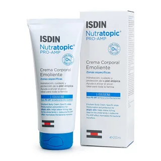 Envase de Nutratopic pro-amp Isdin crema corporal x 200ml