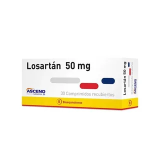 Envase de Losartan potasico 50 mg x 30 comprimidos