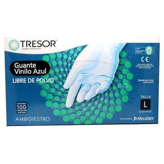 Envase de Guante vinilo azul talla l x 100 un