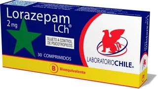 Envase de Lorazepam 2 mg x 30 comprimidos