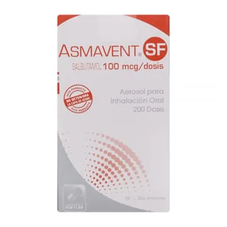 Envase de Asmavent sf inhalador bucal 100 mcg / dosis x 200 dosis
