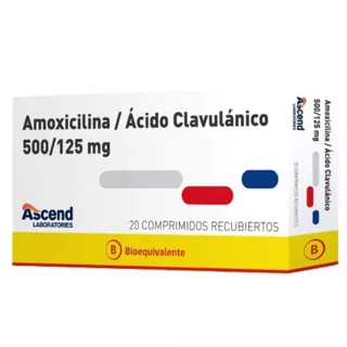 Envase de Amoxicilina / acido clavulanico 500/125 mg x 20 comprimidos