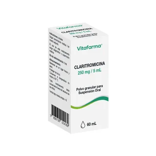 Envase de Claritromicina 250 mg / 5 ml x 60 ml suspension oral