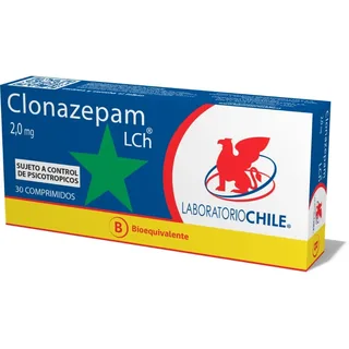 Envase de Clonazepam 2mg x 30 comprimidos