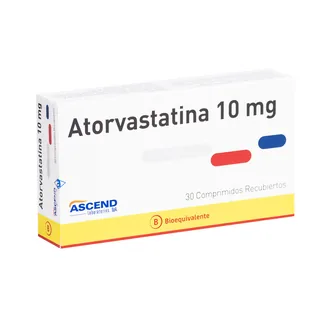 Envase de Atorvastatina 10 mg x 30 comprimidos