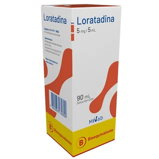 Envase de Loratadina jarabe 5 mg / 5 ml x 90 ml