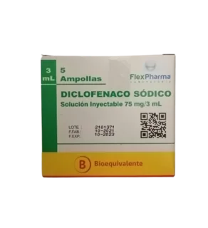 Envase de Diclofenaco 75mg/3ml x 5 ampollas