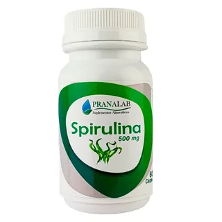 Envase de Spirulina 500 mg capsulas x 60 prenalab