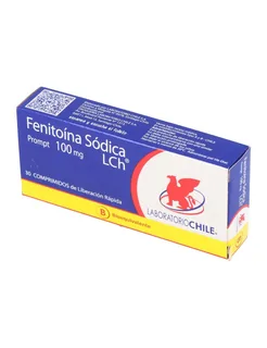 Envase de Fenitoína sódica 100 mg x 30 comprimidos de liberación rápida (prompt)