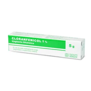 Envase de Cloranfenicol 1% x 5 gr ungüento oftalmico