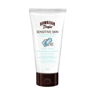 Envase de Hawaiian Tropic spf50 facial facial SPF 50 piel sens.