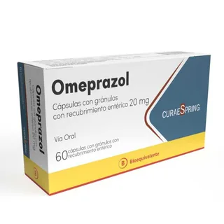 Envase de Omeprazol 20 mg x 60 capsulas con recubrimiento enterico