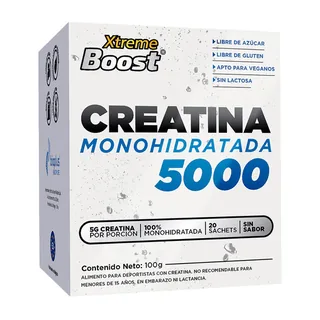 Envase de Creatina monohidratada 5gr x 20 sachet sin sabor xtreme bost