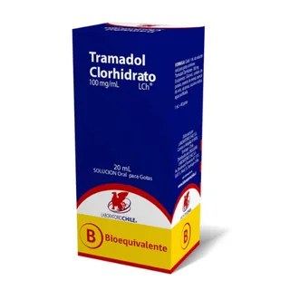 Envase de Tramadol gotas 100 mg / ml x 20 ml laboratorio chile