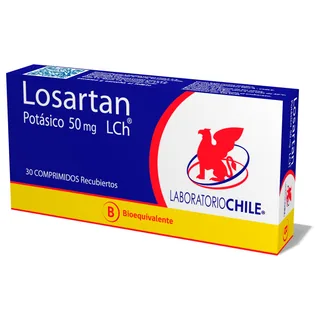 Envase de Losartan 50 mg x 30 comprimidos