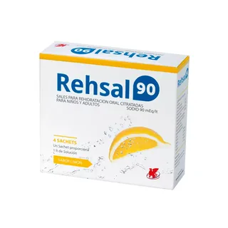 Envase de Rehsal 90 meq x 4 sachets sabor limon