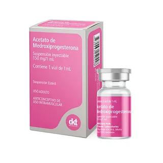 Envase de Medroxiprogesterona 150mg/1 ml x 1 ampolla dkt