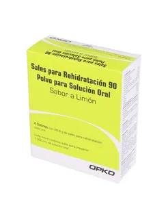 Envase de Sales de rehidratacion 90 meq x 4 sobre sabor limon